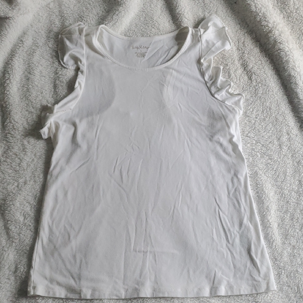 Lilly Pulitzer White Ruffle Sleeve Tank Top